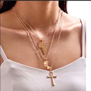 Necklace 1pc Cross & Map Charm Gold Layered NEW!